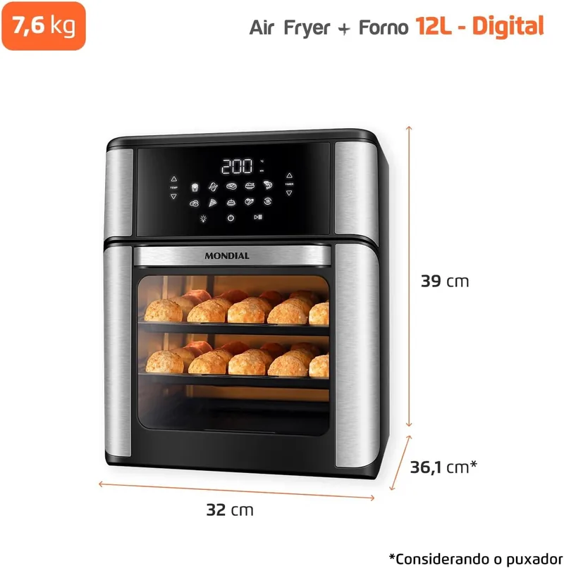 Detalhes da Air Fryer Forno Mondial 12L