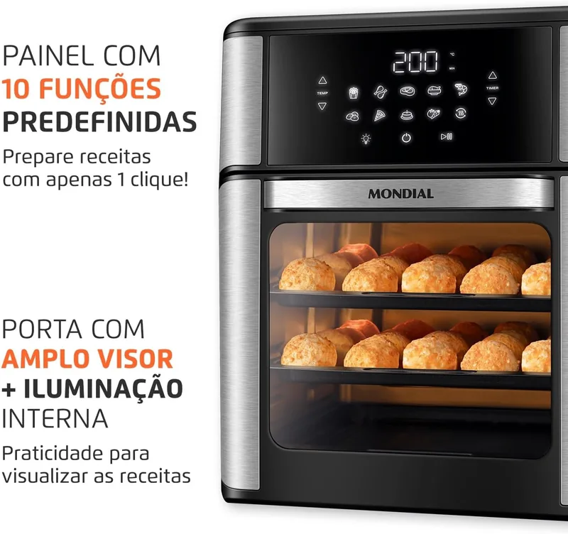 Detalhes da Air Fryer Forno Mondial 12L